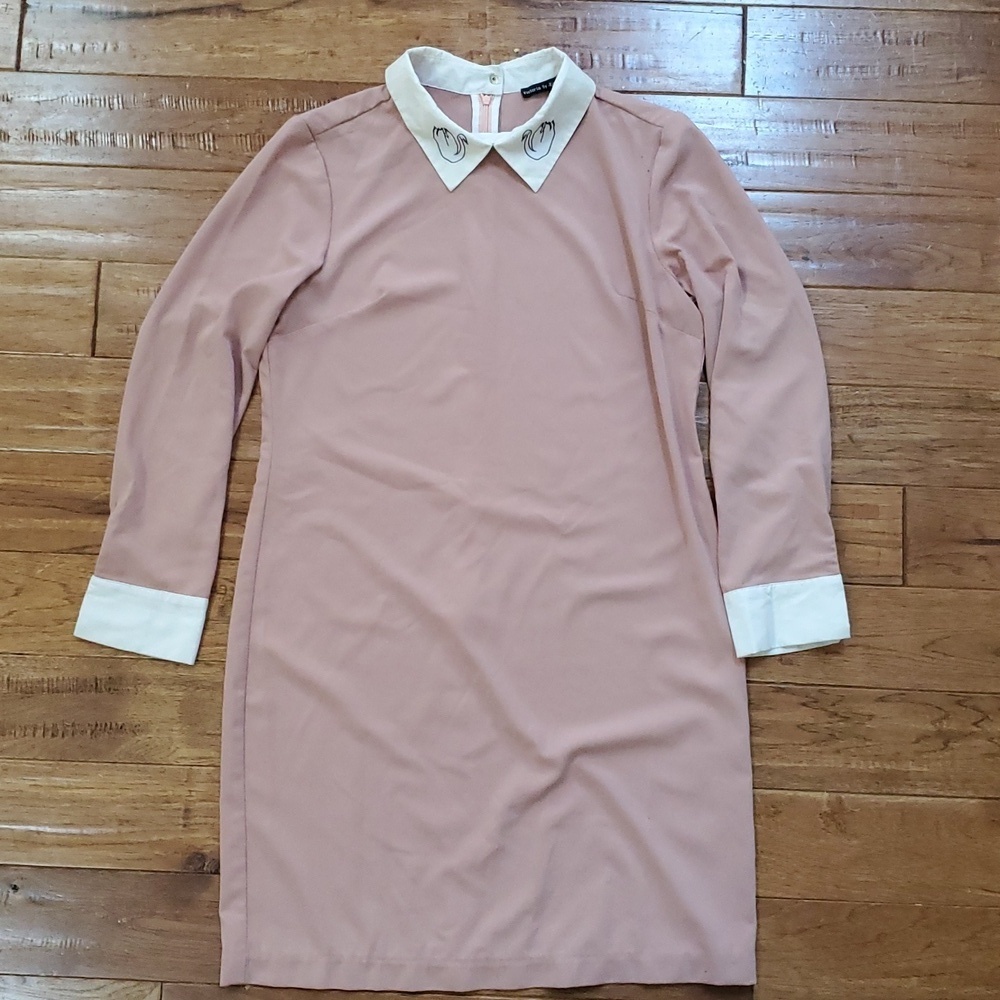 Victoria By Victoria Beckham Pink Long Sleeve Dress with White Swan Collar